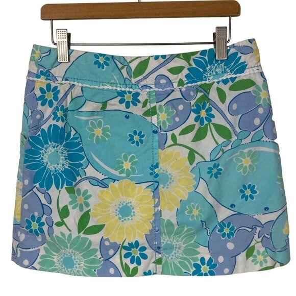Lilly Pulitzer Skort Sweet Blue Crabby Print Womens 2 Pockets Flowers Skirt - Picture 4 of 7